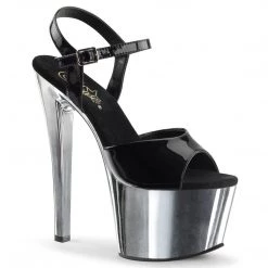 Pleaser SKY-309 Black Patent/Silver Chrome Platform Sandal Shoes