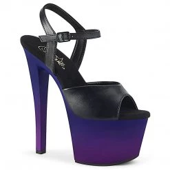 Pleaser SKY-309BP Black Faux Leather/Blue-Purple Ombre Platform Sandal