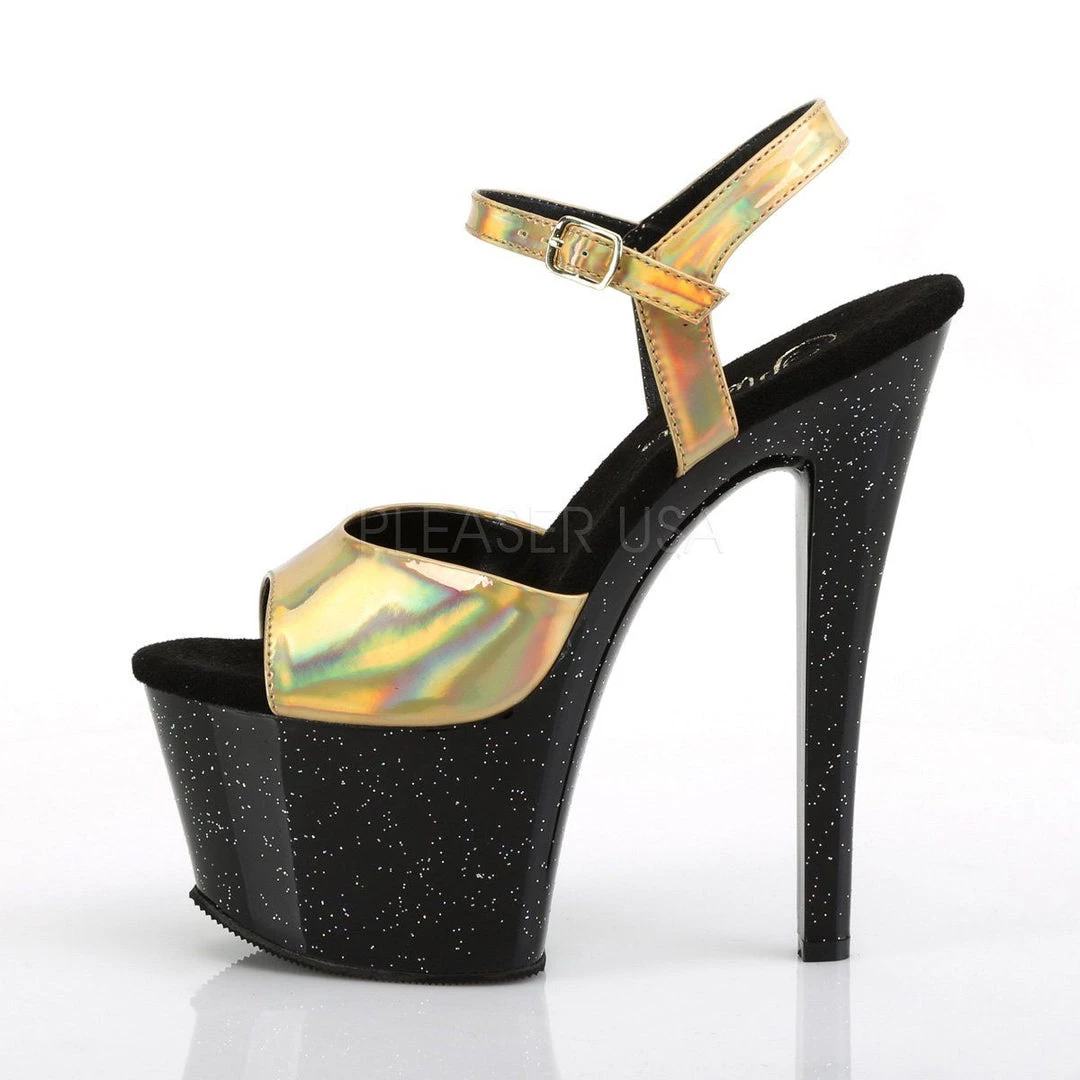 Pleaser Shoes SKY-309HG Gold Hologram/Black Platform Sandal 5 Pleaser Shoes SKY-309HG Gold Hologram/Black Platform Sandal