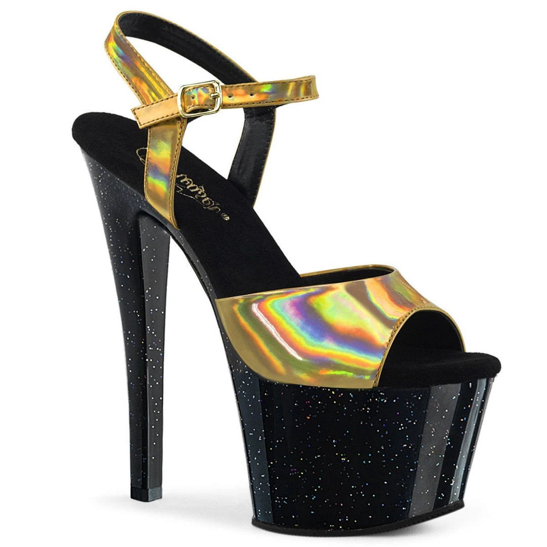 Pleaser Shoes SKY-309HG Gold Hologram/Black Platform Sandal 8 Pleaser Shoes SKY-309HG Gold Hologram/Black Platform Sandal