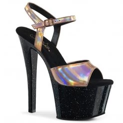 Pleaser Shoes SKY-309HG Rose Gold Hologram/Black Platform Sandal