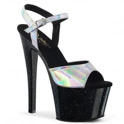 Pleaser Shoes SKY-309HG Silver Hologram/Black Platform Sandal