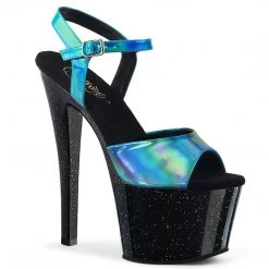 Pleaser Shoes SKY-309HG Turquoise Hologram/Black Platform Sandal