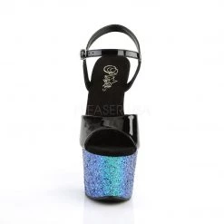 Pleaser SKY-309LG Black Patent/Blue Multi Glitter Platform Sandal