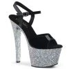Pleaser Shoes SKY-309LG Black Patent/Silver Multi Glitter Platform Sandal