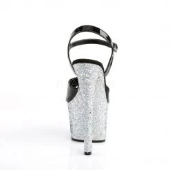 Pleaser Shoes SKY-309LG Black Patent/Silver Multi Glitter Platform Sandal