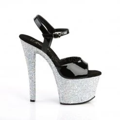 Pleaser Shoes SKY-309LG Black Patent/Silver Multi Glitter Platform Sandal