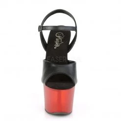 Pleaser SKY-309T Black Faux Leather/Frosted Red Platform Sandal Shoes