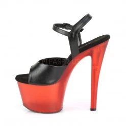 Pleaser SKY-309T Black Faux Leather/Frosted Red Platform Sandal Shoes