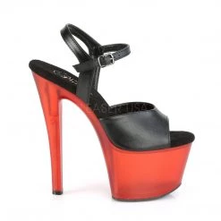 Pleaser SKY-309T Black Faux Leather/Frosted Red Platform Sandal Shoes