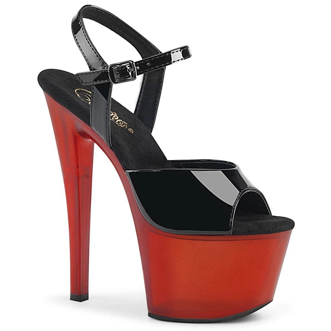 Pleaser Shoes SKY-309T Black Patent/Frosted Red Platform Sandal 3 Pleaser Shoes SKY-309T Black Patent/Frosted Red Platform Sandal