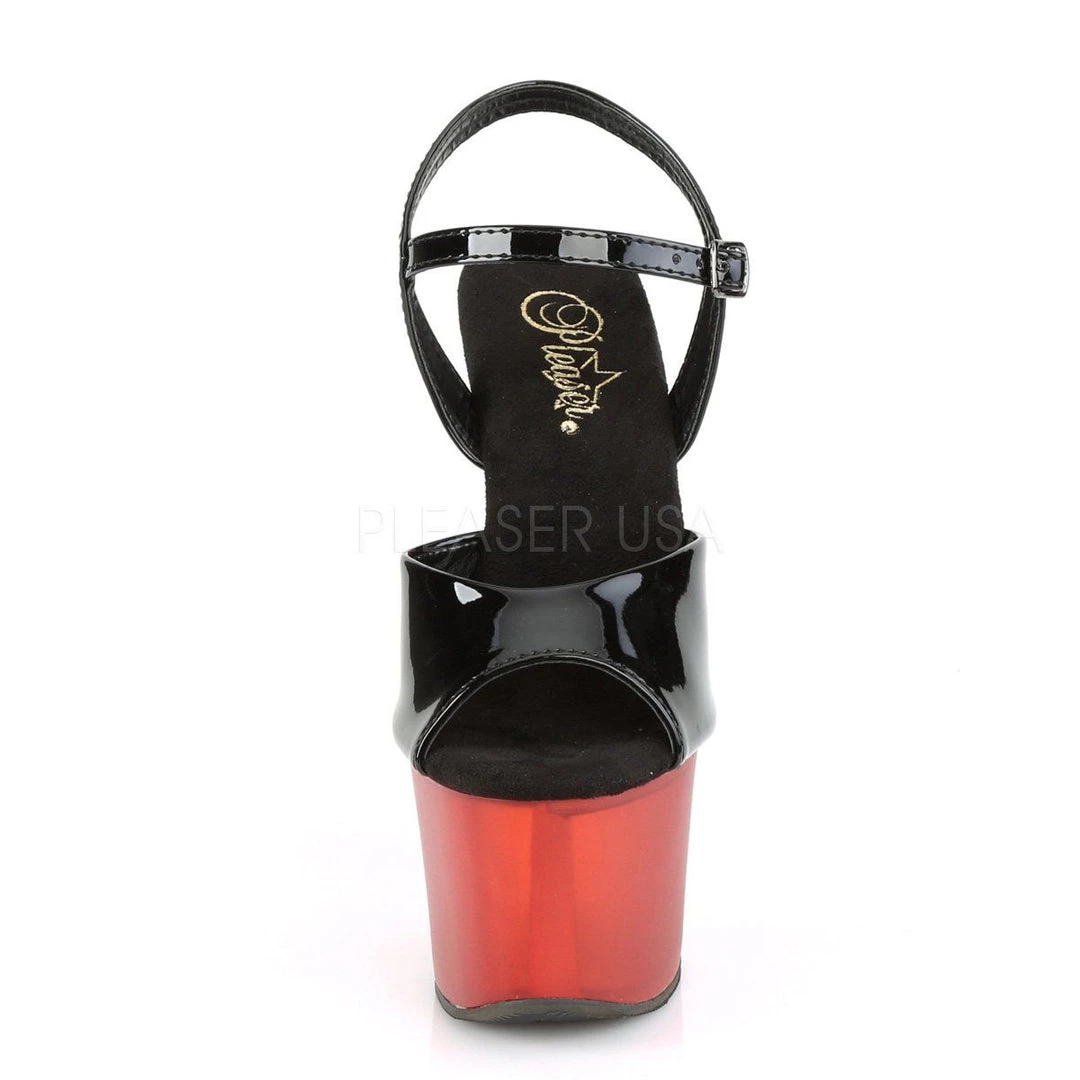 Pleaser Shoes SKY-309T Black Patent/Frosted Red Platform Sandal 4 Pleaser Shoes SKY-309T Black Patent/Frosted Red Platform Sandal