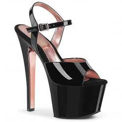 Pleaser Shoes SKY-309TT Black Patent-Rose Gold Chrome Platform Sandal