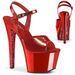 Pleaser Shoes SKY-309TTG Red Metallic Pu/Red Chrome-Glitter Platform Sandal