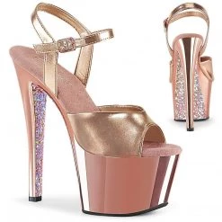 Pleaser SKY-309TTG Rose Gold Metallic Pu/Rose G Chrome-Gltr Platform Sandal Shoes