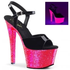 Pleaser SKY-309UVLG Black Patent/Neon Hot Pink Glitter Platform Sandal
