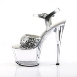 Pleaser SKY-310 Silver Glitter/Clear Platform Sandal Shoes