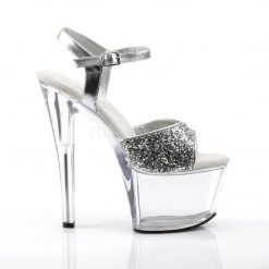Pleaser SKY-310 Silver Glitter/Clear Platform Sandal Shoes