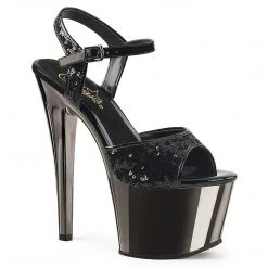 Pleaser Shoes SKY-310SQ Black Sequins/Pewter Chrome Platform Sandal