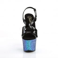 Pleaser SKY-330LG Black Patent/Blue Multi Glitter Platform Sandal Shoes