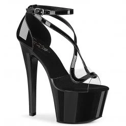 Pleaser SKY-355 Clear-Black Patent/Black Platform Sandal