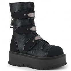 Demonia SLACKER-101 Black Vegan Leather-Canvas Mid-Calf Boot