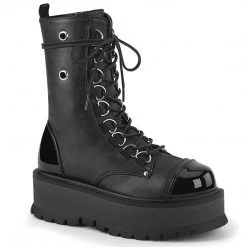 Demonia SLACKER-150 Black Vegan Leather-Patent Mid-Calf Boot Boots