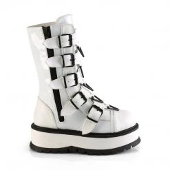 Demonia SLACKER-160 White Patent Mid-Calf Boot New Arrivals