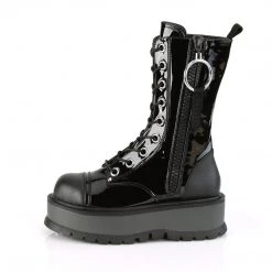 Demonia SLACKER-220 Black Patent-Vegan Leather Mid-Calf Boot