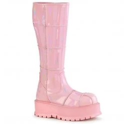 Demonia SLACKER-230 Baby Pink Hologram Patent Knee Boot