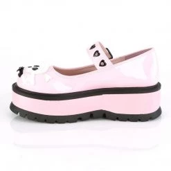 Demonia Shoes SLACKER-27 Baby Pink Hologram Mary Janes