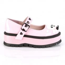 Demonia Shoes SLACKER-27 Baby Pink Hologram Mary Janes