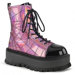 Demonia Boots SLACKER-88 Pink Hologram- Black Patent Ankle Boot