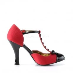 Pin Up Couture SMITTEN-10 Red Suede-Black Patent Shoes