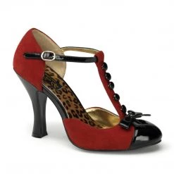 Pin Up Couture SMITTEN-10 Red Suede-Black Patent Shoes