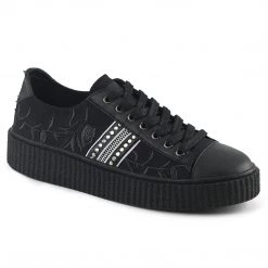 Demonia SNEEKER-106 Black Canvas-Black Pu Creeper Shoes