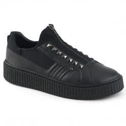 Demonia SNEEKER-125 Black Canvas-Black Pu Creeper Shoes
