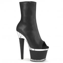Pleaser SPECTATOR-1012 Black Faux Leather/Clear Ankle Boot New Arrivals
