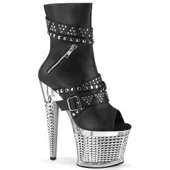 Pleaser New Arrivals SPECTATOR-1015 Black Faux Leather/Clear-Silver Chrome Ankle Boot