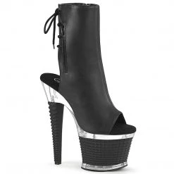 Pleaser SPECTATOR-1018 Black Faux Leather/Clear Ankle Boot
