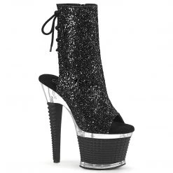 Pleaser SPECTATOR-1018G Black Glitter/Clear Ankle Boot