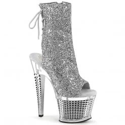 Pleaser SPECTATOR-1018G Silver Glitter/Clear-Silver Chrome Ankle Boot