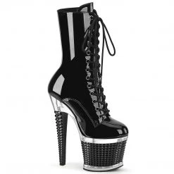 Pleaser SPECTATOR-1040 Black Patent/Clear-Black Mid-Calf Boot
