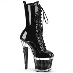 Pleaser SPECTATOR-1040 Black Patent/Clear-Black Mid-Calf Boot