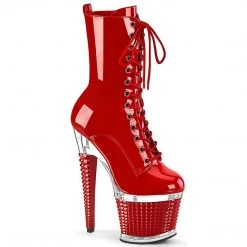 Pleaser New Arrivals SPECTATOR-1040 Red/Clear-Red Mid-Calf Boot