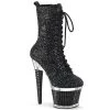 Pleaser SPECTATOR-1040G Black Glitter/Clear-Black Mid-Calf Boot