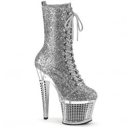 Pleaser New Arrivals SPECTATOR-1040G Silver Glitter/Clear-Silver Chrome Mid-Calf Boot
