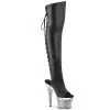 Pleaser New Arrivals SPECTATOR-3019 Black Faux Leather/Clear-Silver Chrome Thigh Boot