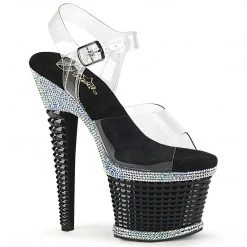 Pleaser Shoes SPECTATOR-708RS Clear/Black-Rhinestone Platform Sandal