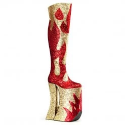 Pleaser Pink Label SPLASHY-3020 Red-Gold Glitter Boots
